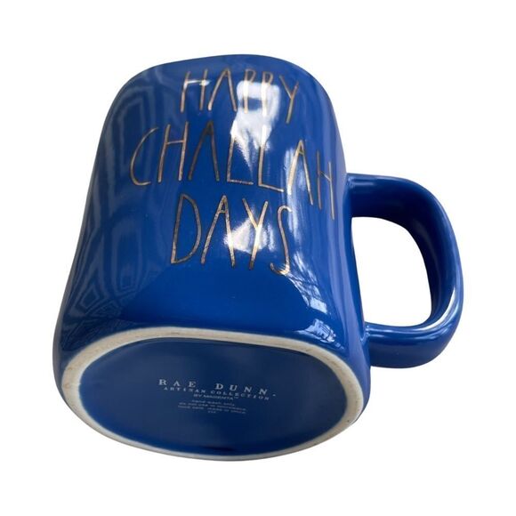 Rae Dunn Hanukkah Inspired Coffee Mug (Happy Challah Days) Blue Gold NWOT - Picture 6 of 8